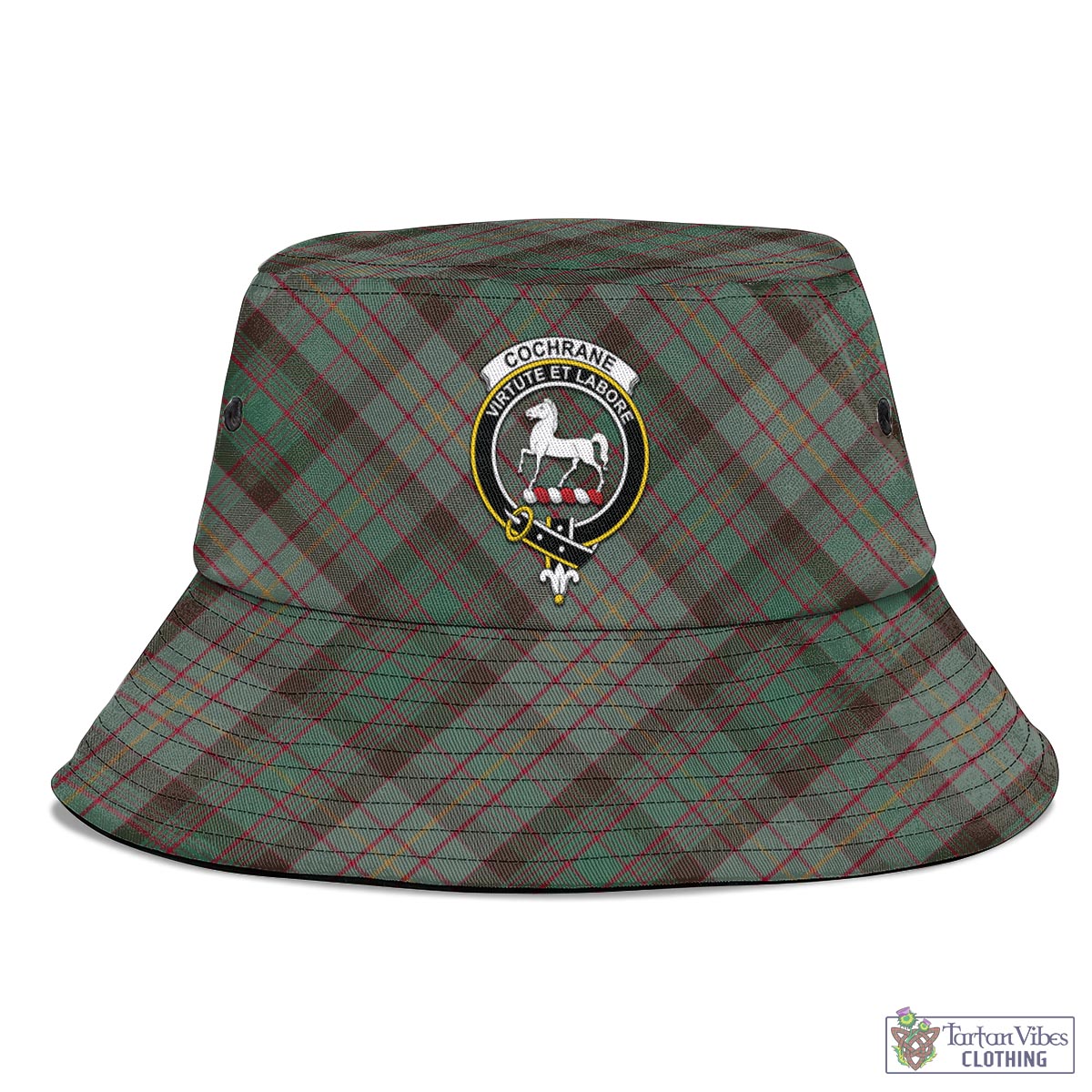 Tartan Vibes Clothing Cochrane Hunting Tartan Bucket Hat with Family Crest