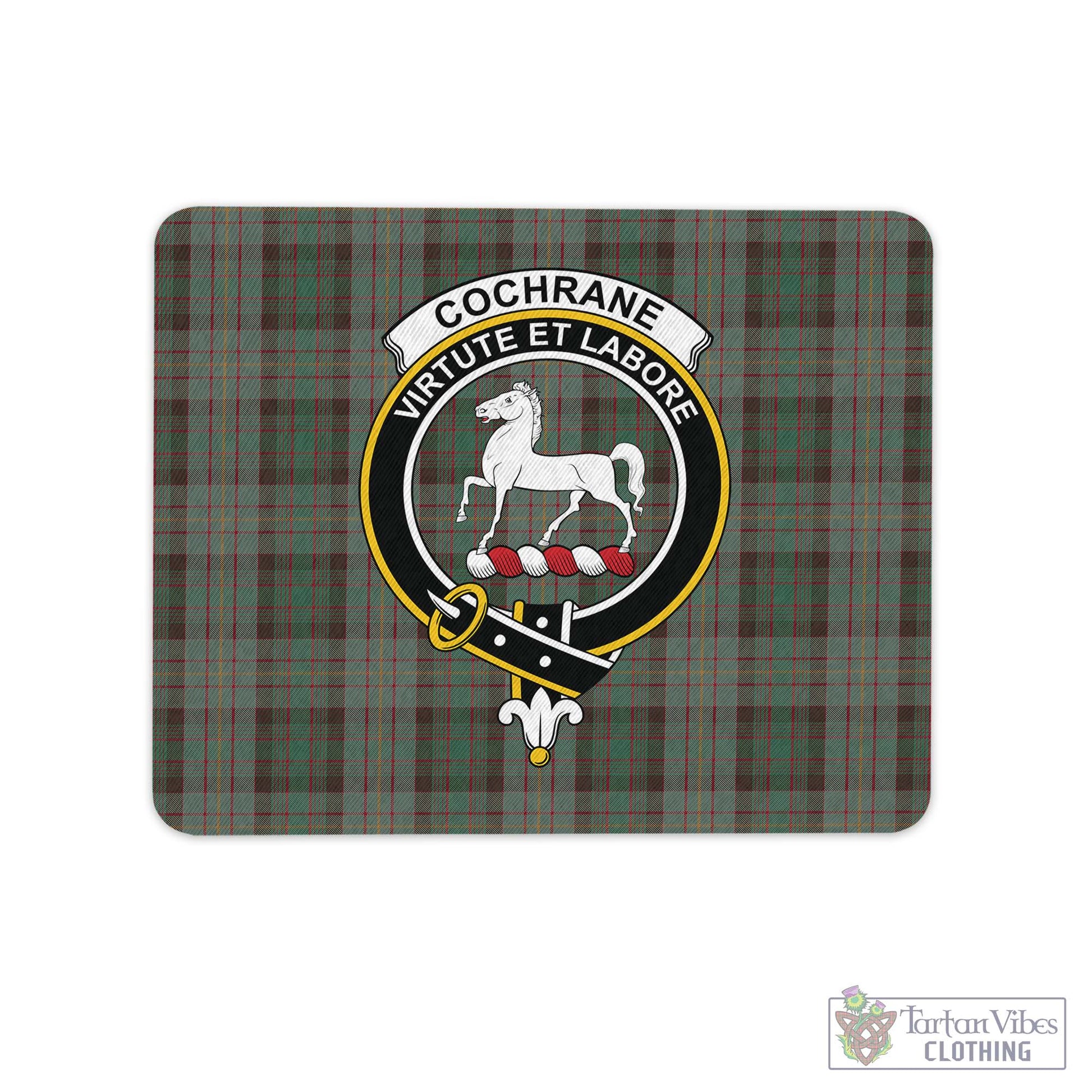 Tartan Vibes Clothing Cochrane Hunting Tartan Mouse Pad with Family Crest