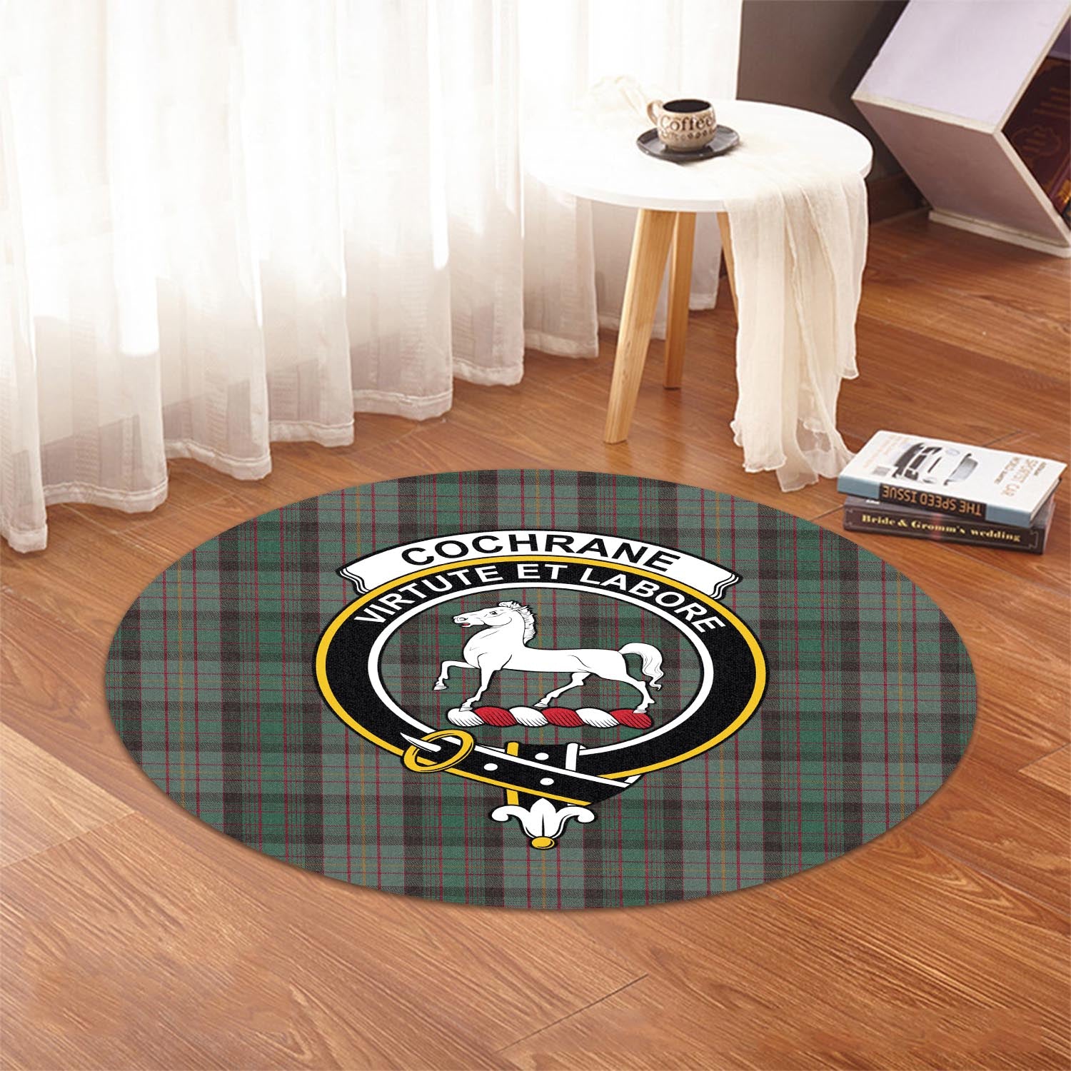 Cochrane Hunting Tartan Round Rug with Family Crest - Tartanvibesclothing