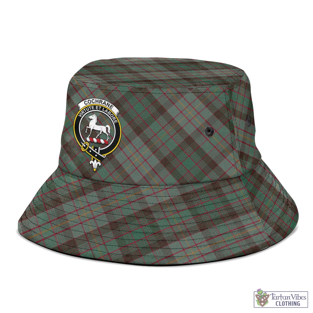 Tartan Vibes Clothing Cochrane Hunting Tartan Bucket Hat with Family Crest