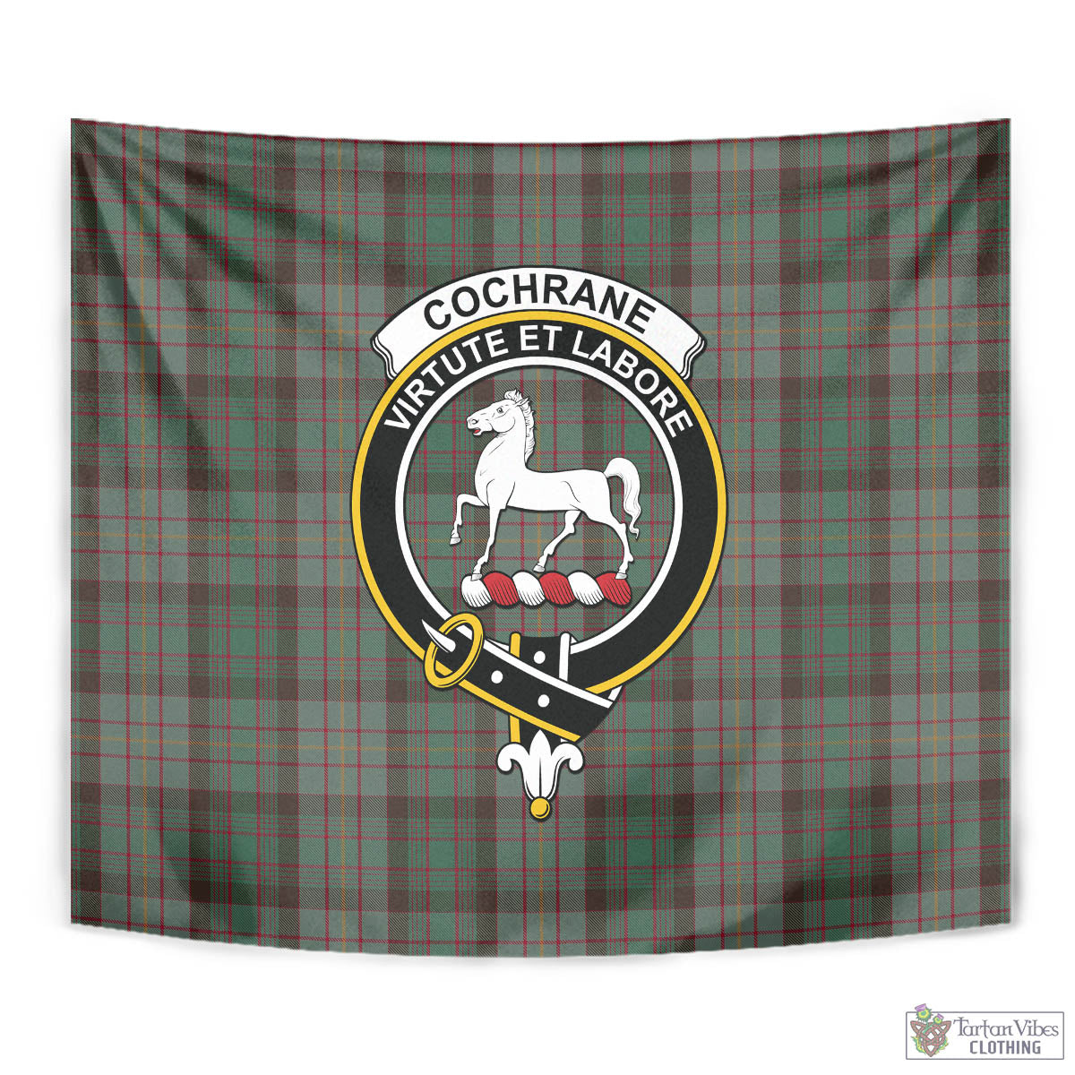 Tartan Vibes Clothing Cochrane Hunting Tartan Tapestry Wall Hanging and Home Decor for Room with Family Crest