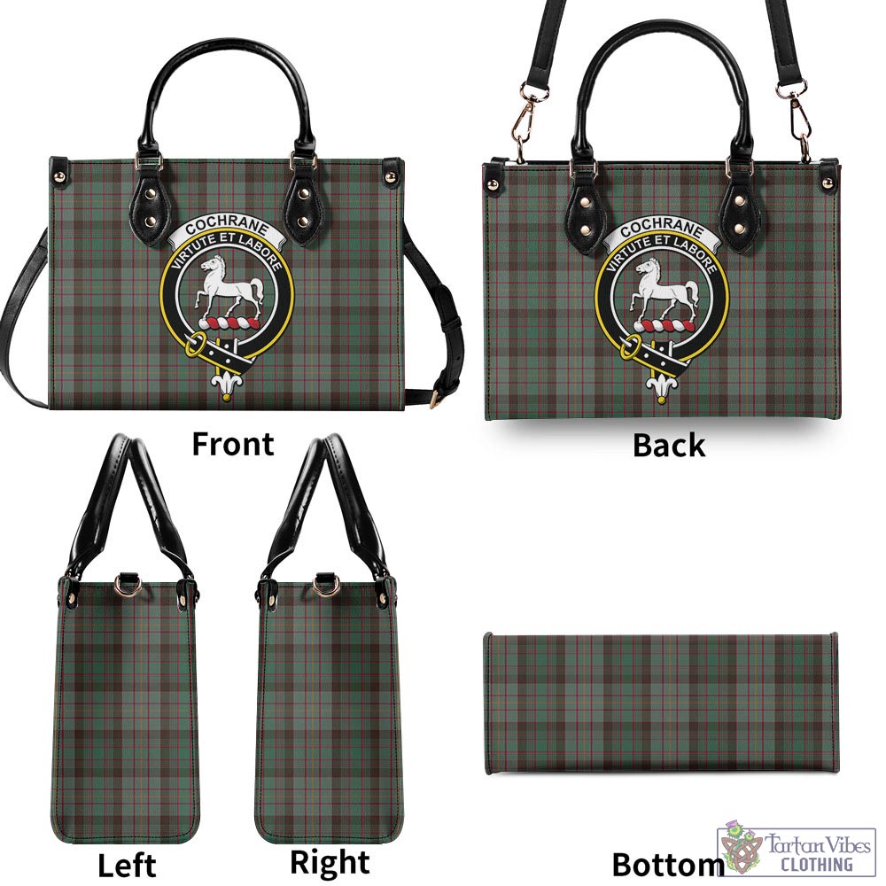 Tartan Vibes Clothing Cochrane Hunting Tartan Luxury Leather Handbags with Family Crest