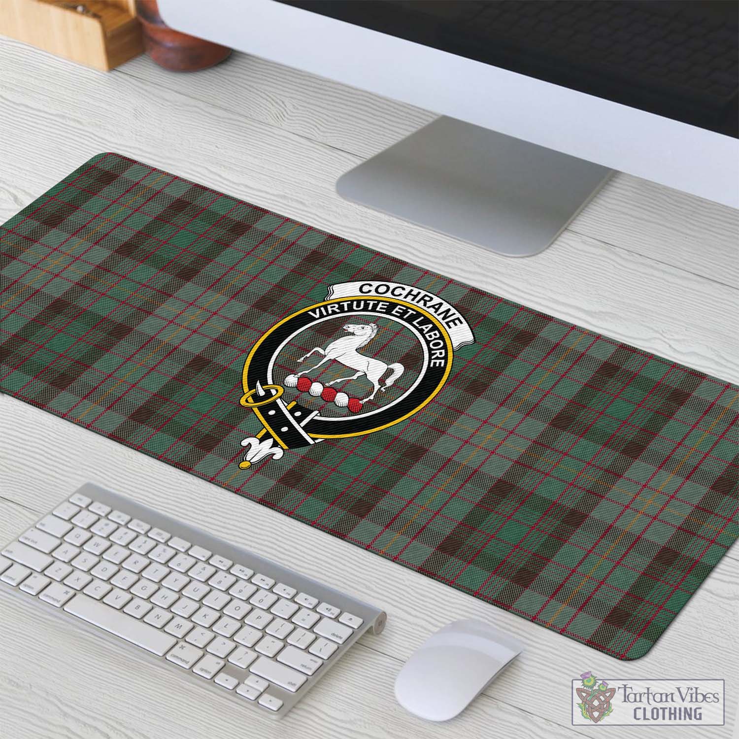 Tartan Vibes Clothing Cochrane Hunting Tartan Mouse Pad with Family Crest