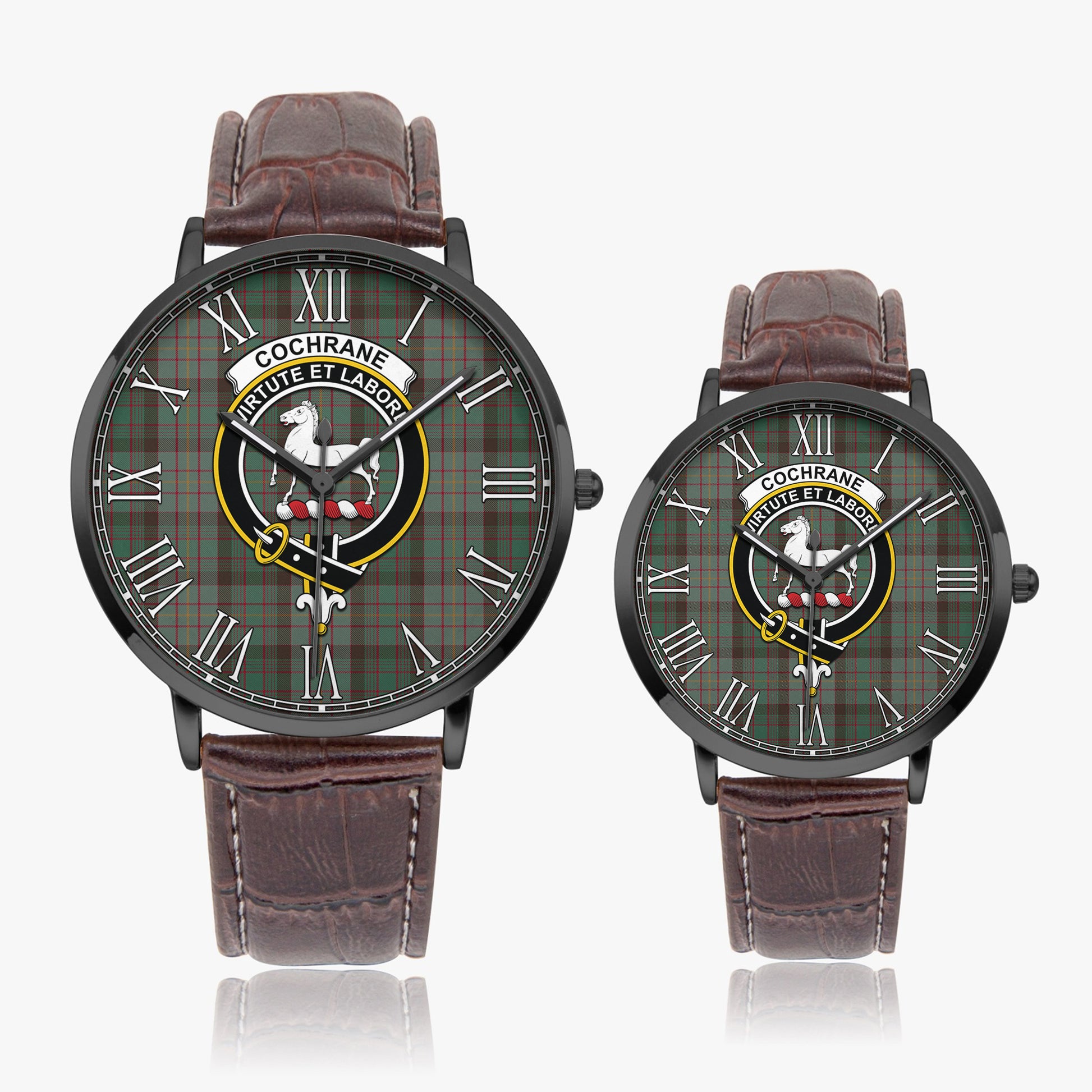 Cochrane Hunting Tartan Family Crest Leather Strap Quartz Watch - Tartanvibesclothing