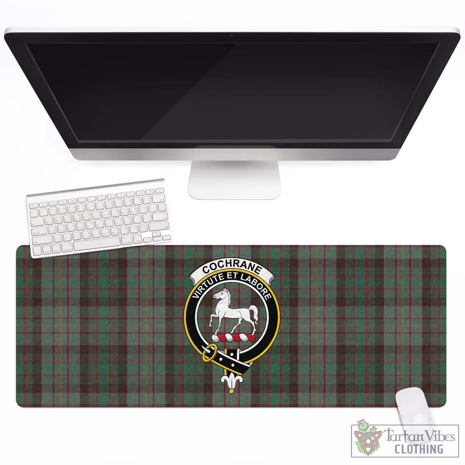 Tartan Vibes Clothing Cochrane Hunting Tartan Mouse Pad with Family Crest