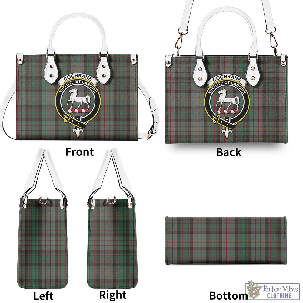 Tartan Vibes Clothing Cochrane Hunting Tartan Luxury Leather Handbags with Family Crest