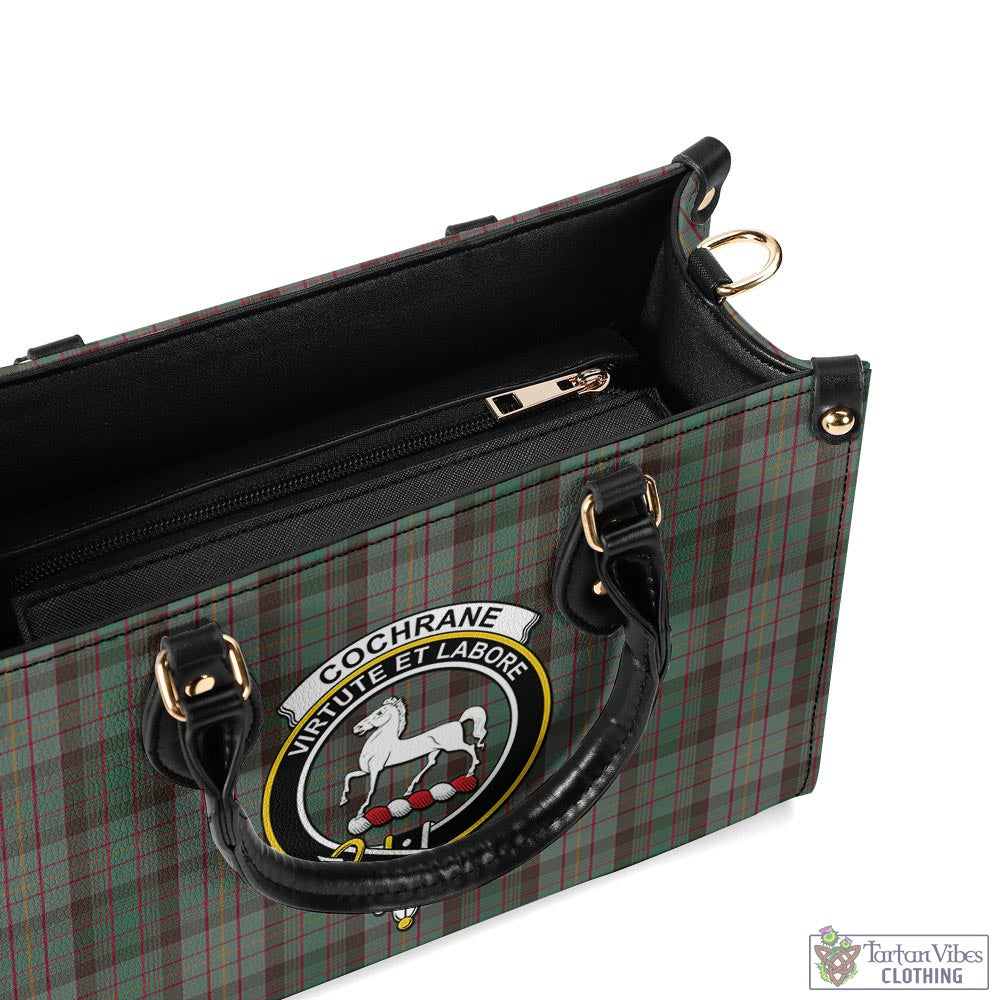 Tartan Vibes Clothing Cochrane Hunting Tartan Luxury Leather Handbags with Family Crest