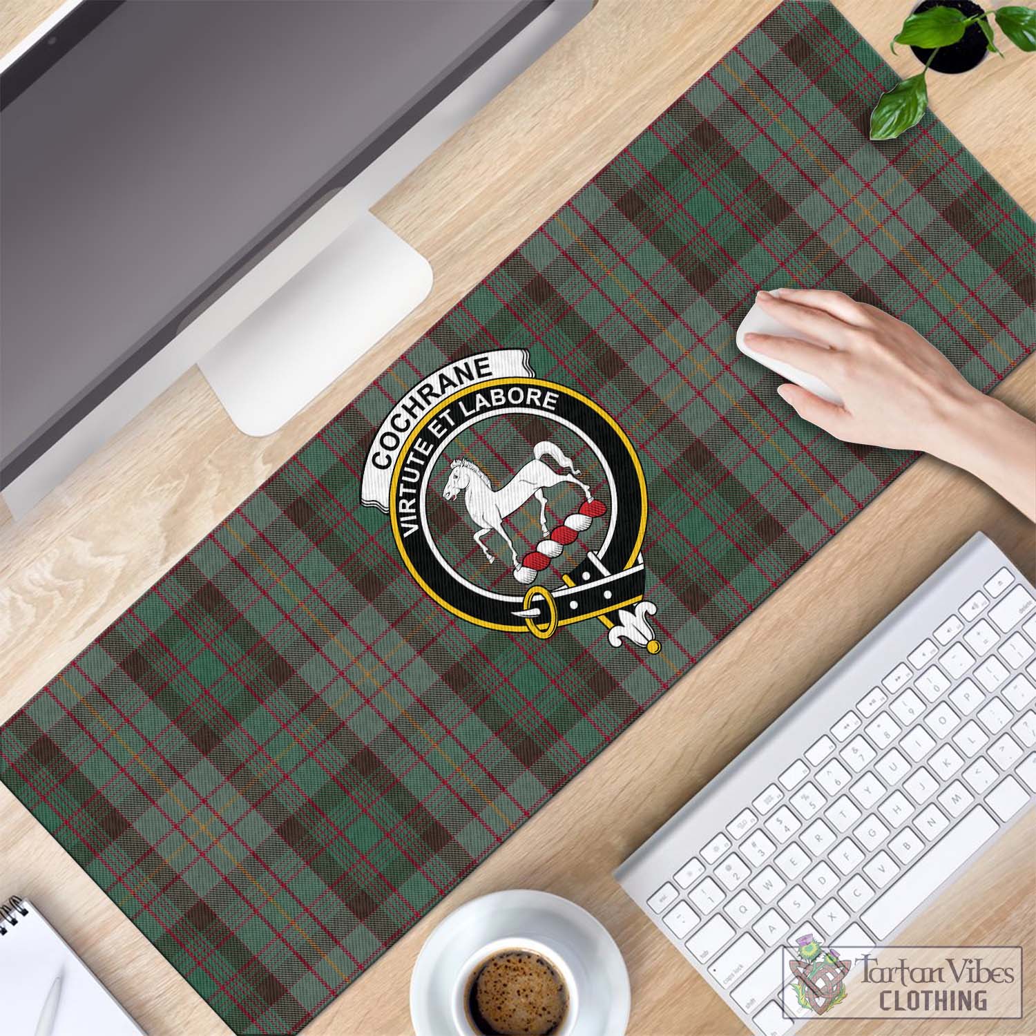 Tartan Vibes Clothing Cochrane Hunting Tartan Mouse Pad with Family Crest