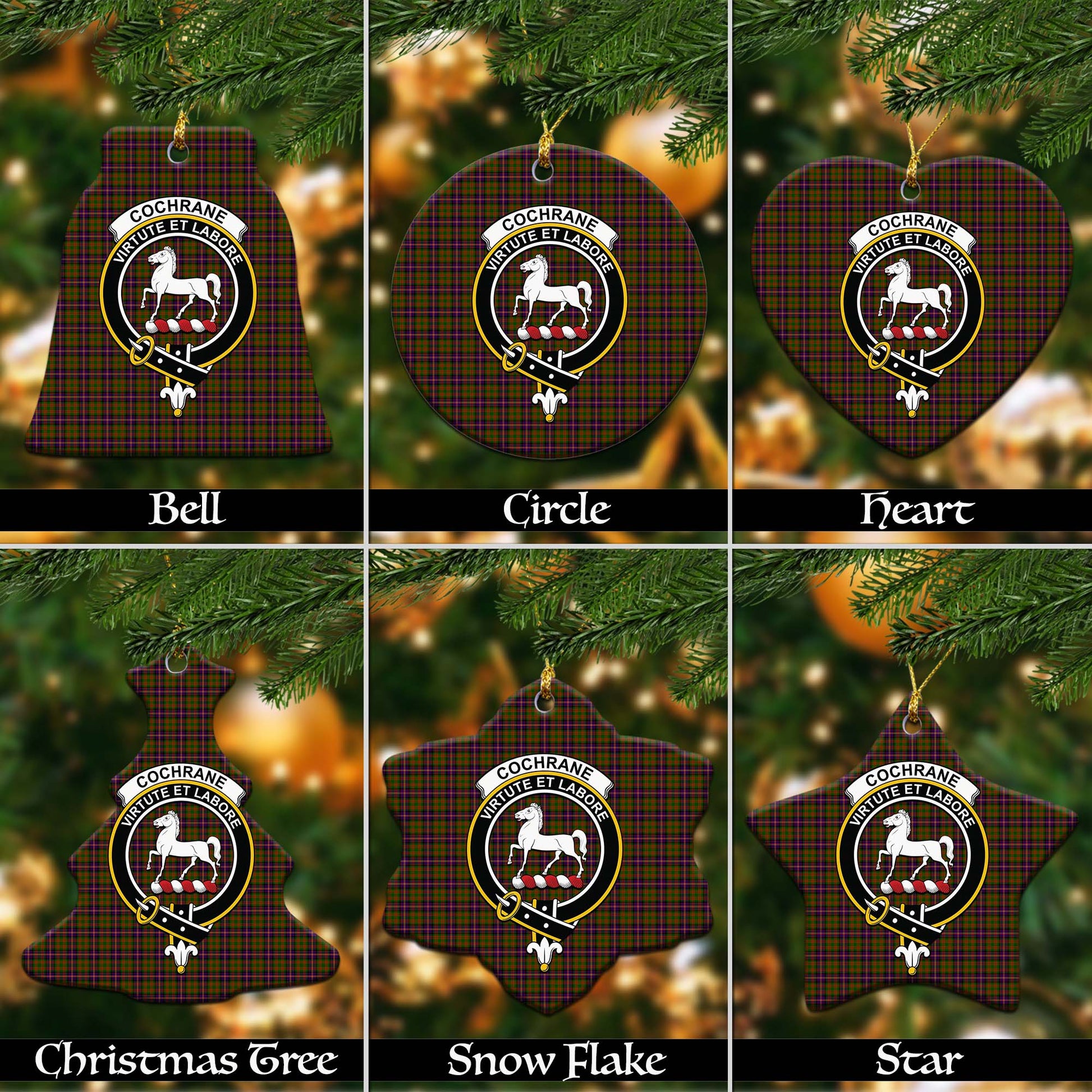 Cochrane Modern Tartan Christmas Ornaments with Family Crest Ceramic Bell Pack 1: ornament * 1 piece - Tartanvibesclothing