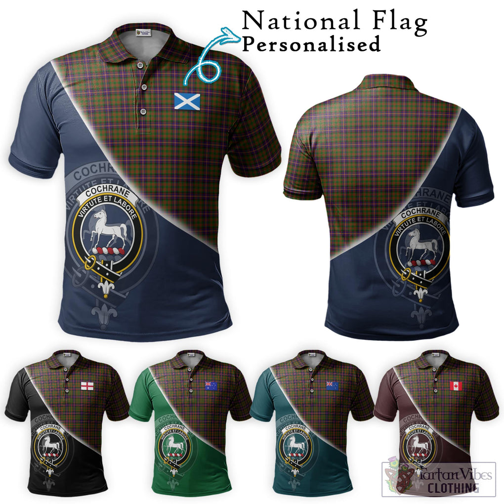 Cochrane Modern Tartan Polo Shirt with Personalised National Flag and Family Crest Half Style Maroon - Tartanvibesclothing Shop