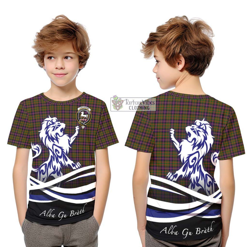 Cochrane Modern Tartan Kid T-Shirt with Alba Gu Brath Regal Lion Emblem Youth XL Size14 - Tartanvibesclothing Shop