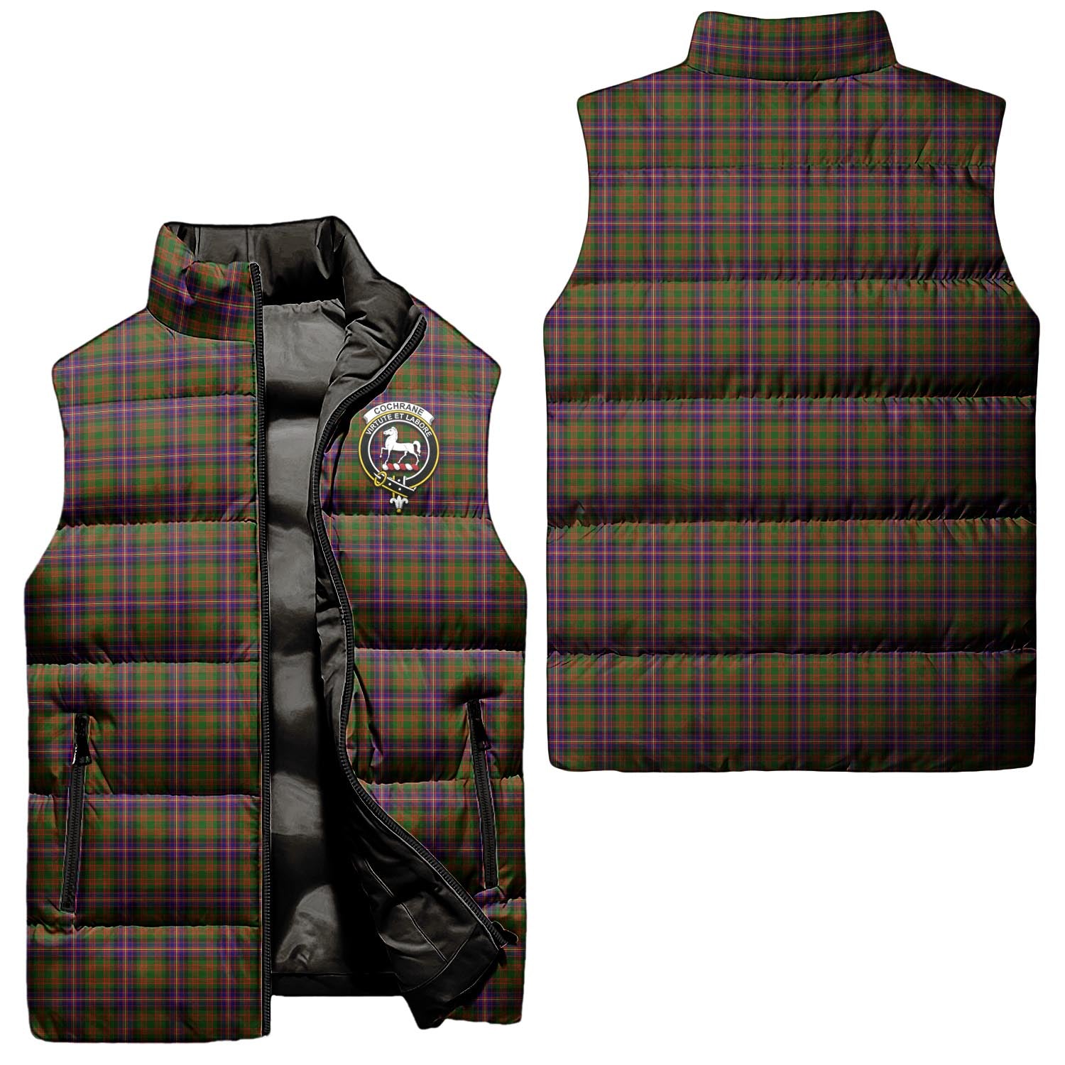 Cochrane Modern Tartan Sleeveless Puffer Jacket with Family Crest Unisex - Tartanvibesclothing