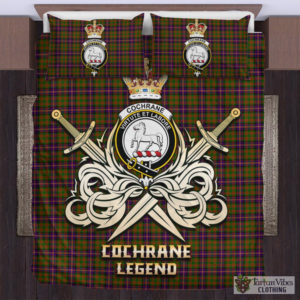 Tartan Vibes Clothing Cochrane Modern Tartan Bedding Set with Clan Crest and the Golden Sword of Courageous Legacy