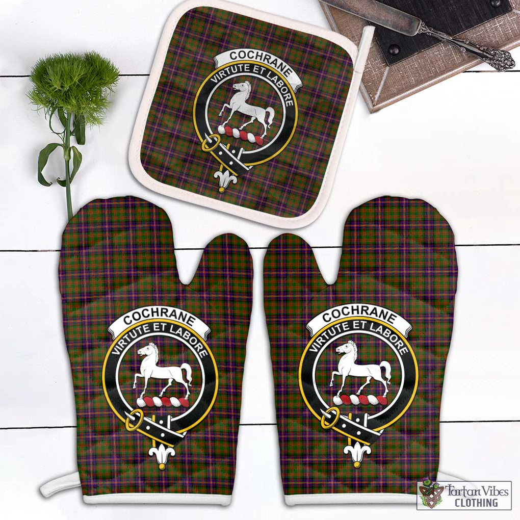 Cochrane Modern Tartan Combo Oven Mitt & Pot-Holder with Family Crest Combo 1 Oven Mitt & 1 Pot-Holder White - Tartan Vibes Clothing