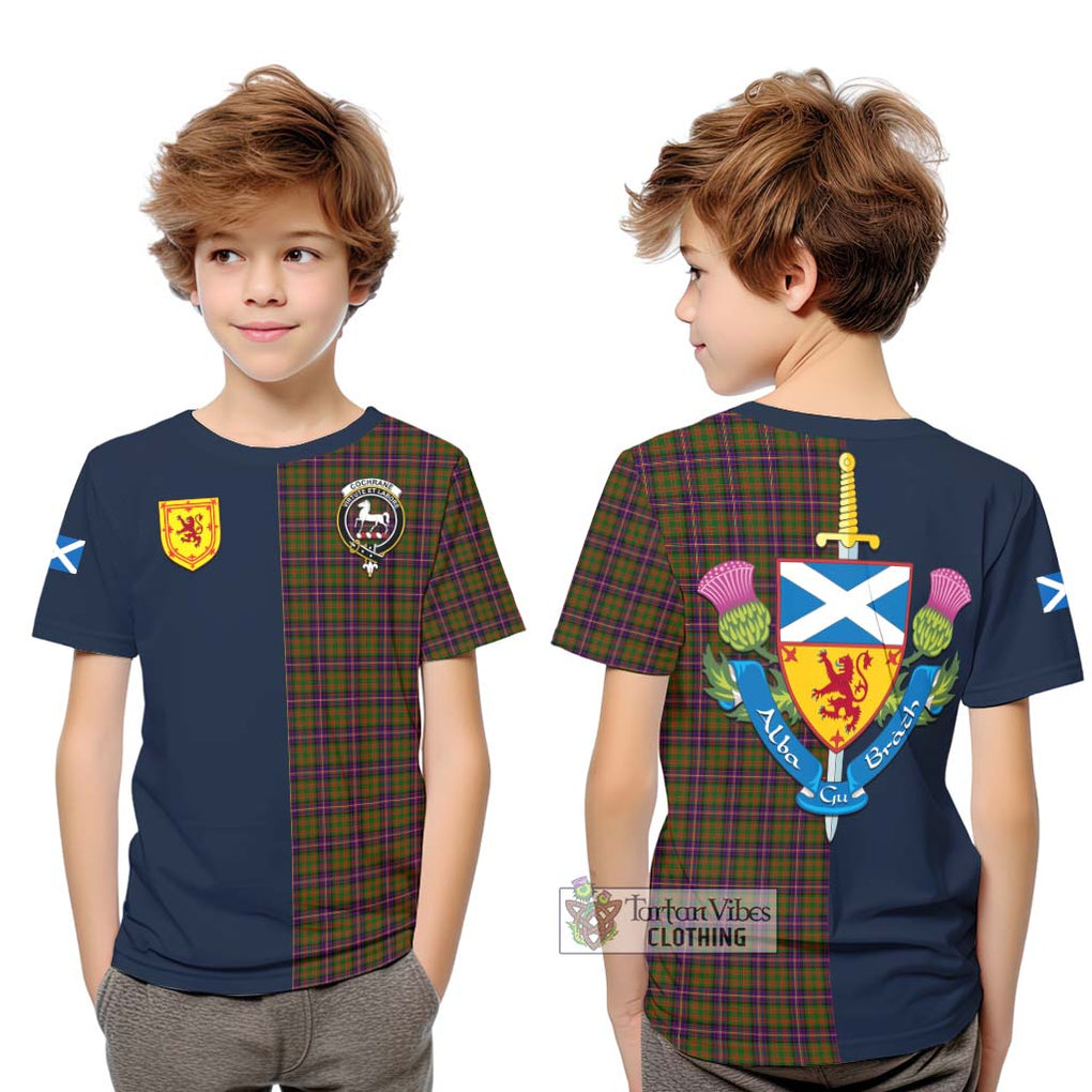 Tartan Vibes Clothing Cochrane Modern Tartan Kid T-Shirt with Scottish Lion Royal Arm Half Style