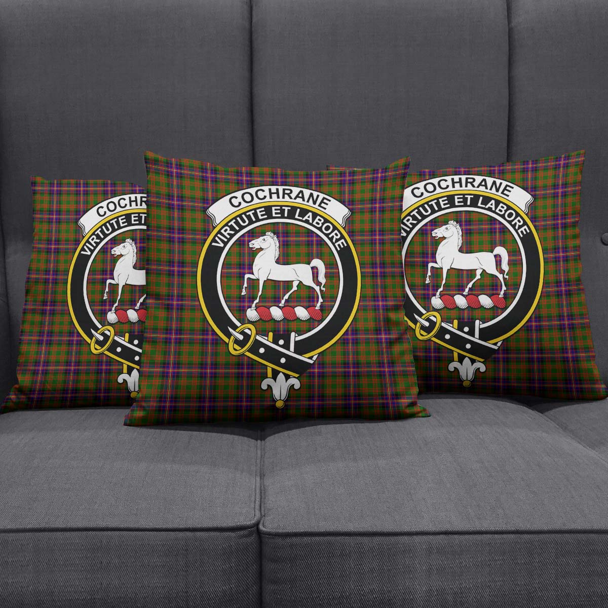 Cochrane Modern Tartan Pillow Cover with Family Crest Square Pillow Cover - Tartanvibesclothing