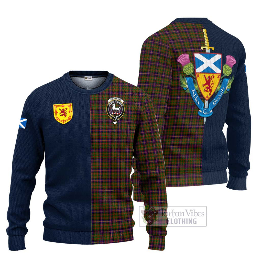 Tartan Vibes Clothing Cochrane Modern Tartan Knitted Sweater with Scottish Lion Royal Arm Half Style