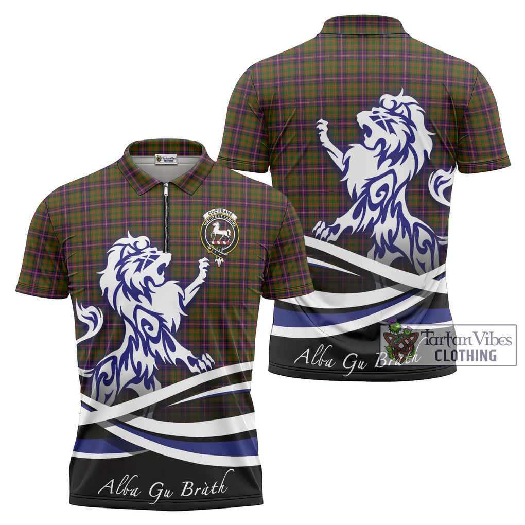 Cochrane Modern Tartan Zipper Polo Shirt with Alba Gu Brath Regal Lion Emblem Unisex - Tartanvibesclothing Shop