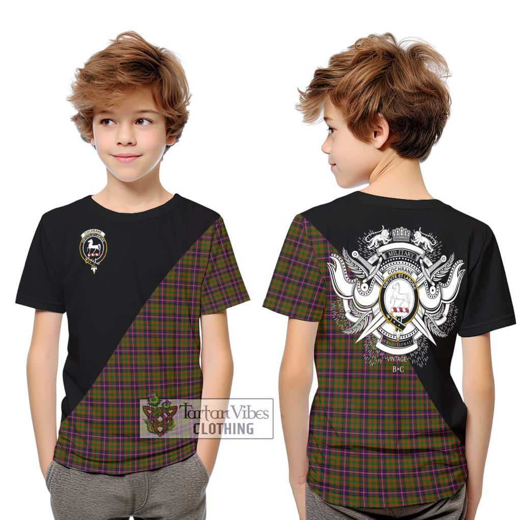 Cochrane Modern Tartan Kid T-Shirt with Family Crest and Military Logo Style Youth XL Size14 - Tartanvibesclothing Shop