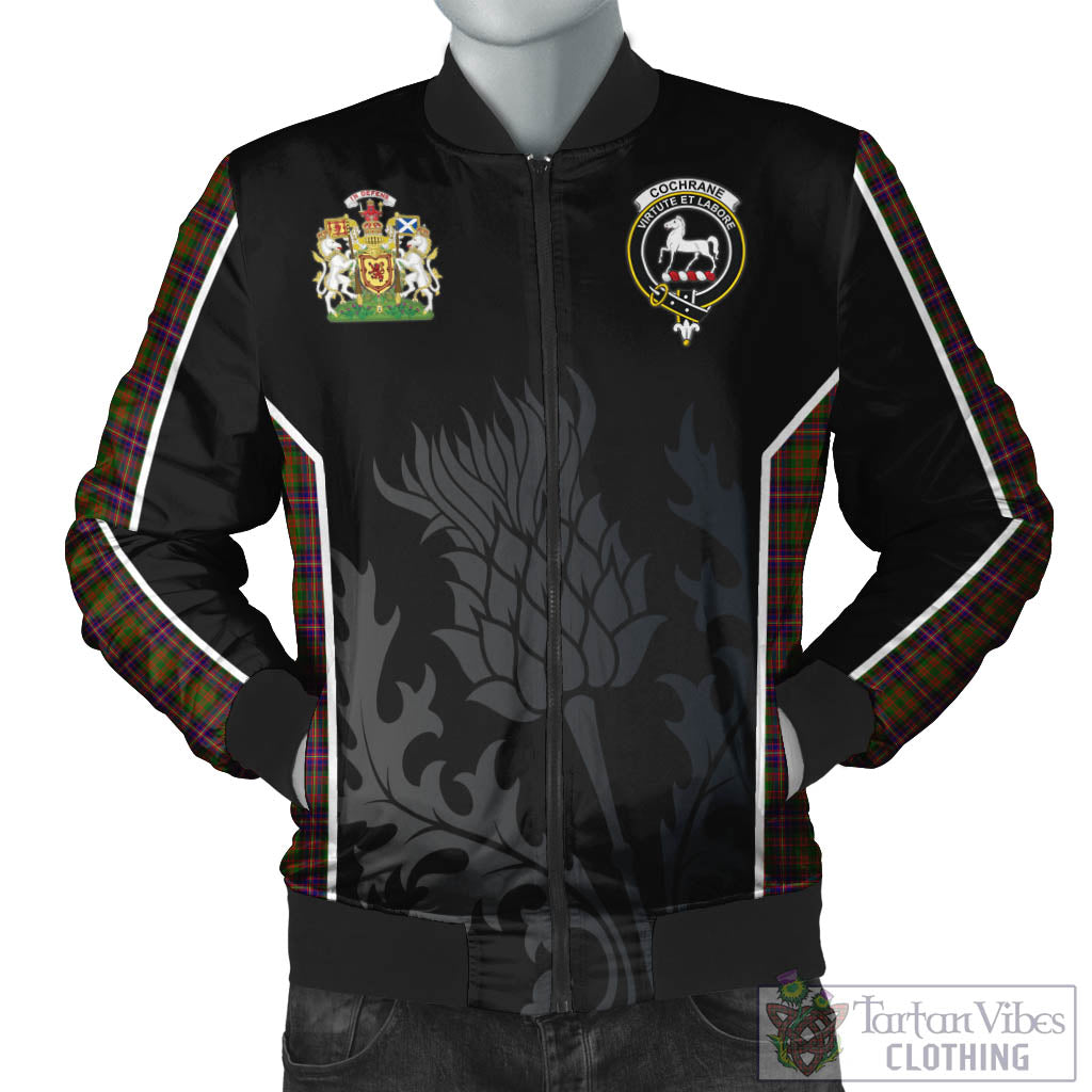 Tartan Vibes Clothing Cochrane Modern Tartan Bomber Jacket with Family Crest and Scottish Thistle Vibes Sport Style