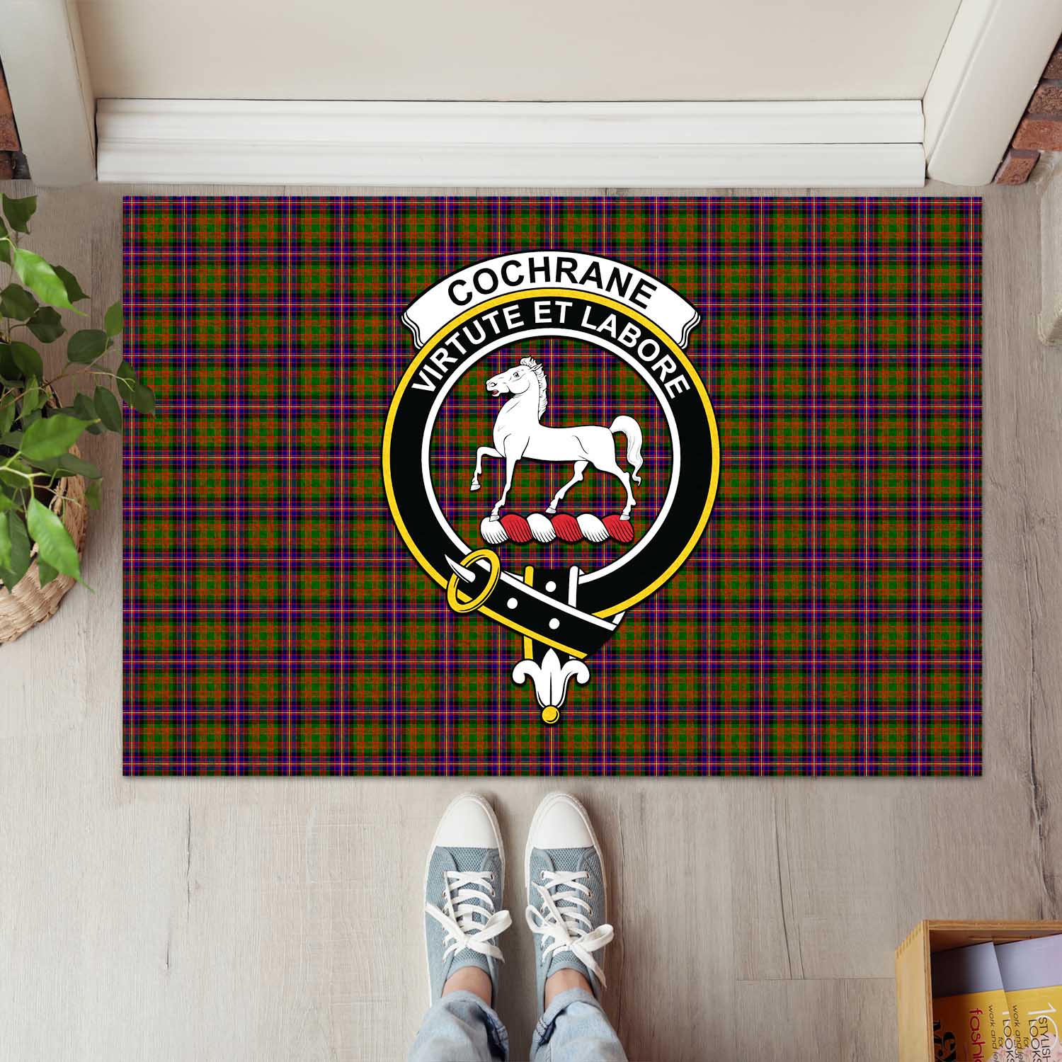 Cochrane Modern Tartan Door Mat with Family Crest - Tartanvibesclothing