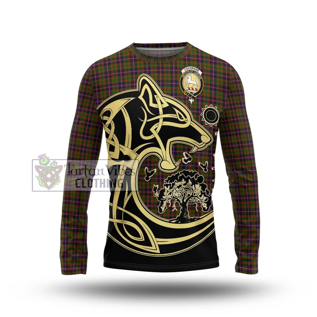 Cochrane Modern Tartan Long Sleeve T-Shirt with Family Crest Celtic Wolf Style Unisex - Tartan Vibes Clothing