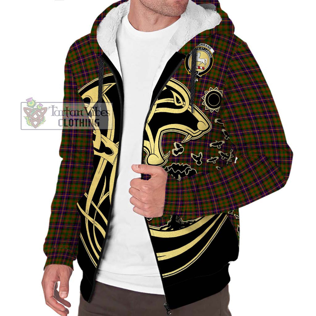 Cochrane Modern Tartan Sherpa Hoodie with Family Crest Celtic Wolf Style Unisex S - Tartan Vibes Clothing