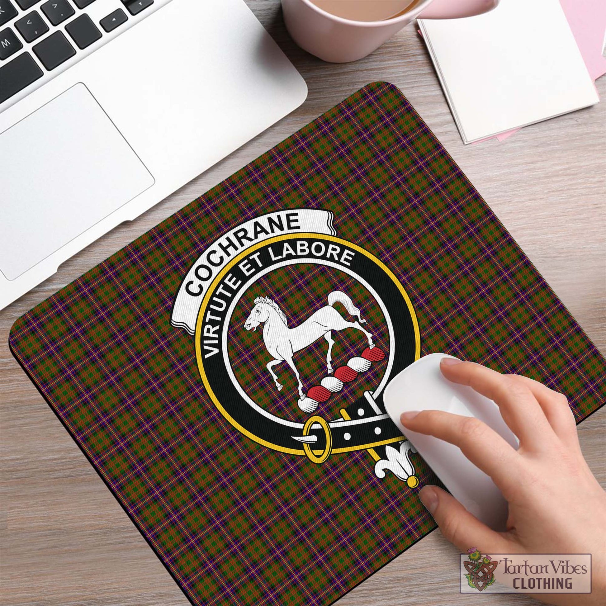 Tartan Vibes Clothing Cochrane Modern Tartan Mouse Pad with Family Crest