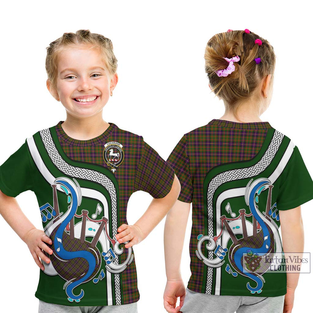 Tartan Vibes Clothing Cochrane Modern Tartan Kid T-Shirt with Epic Bagpipe Style