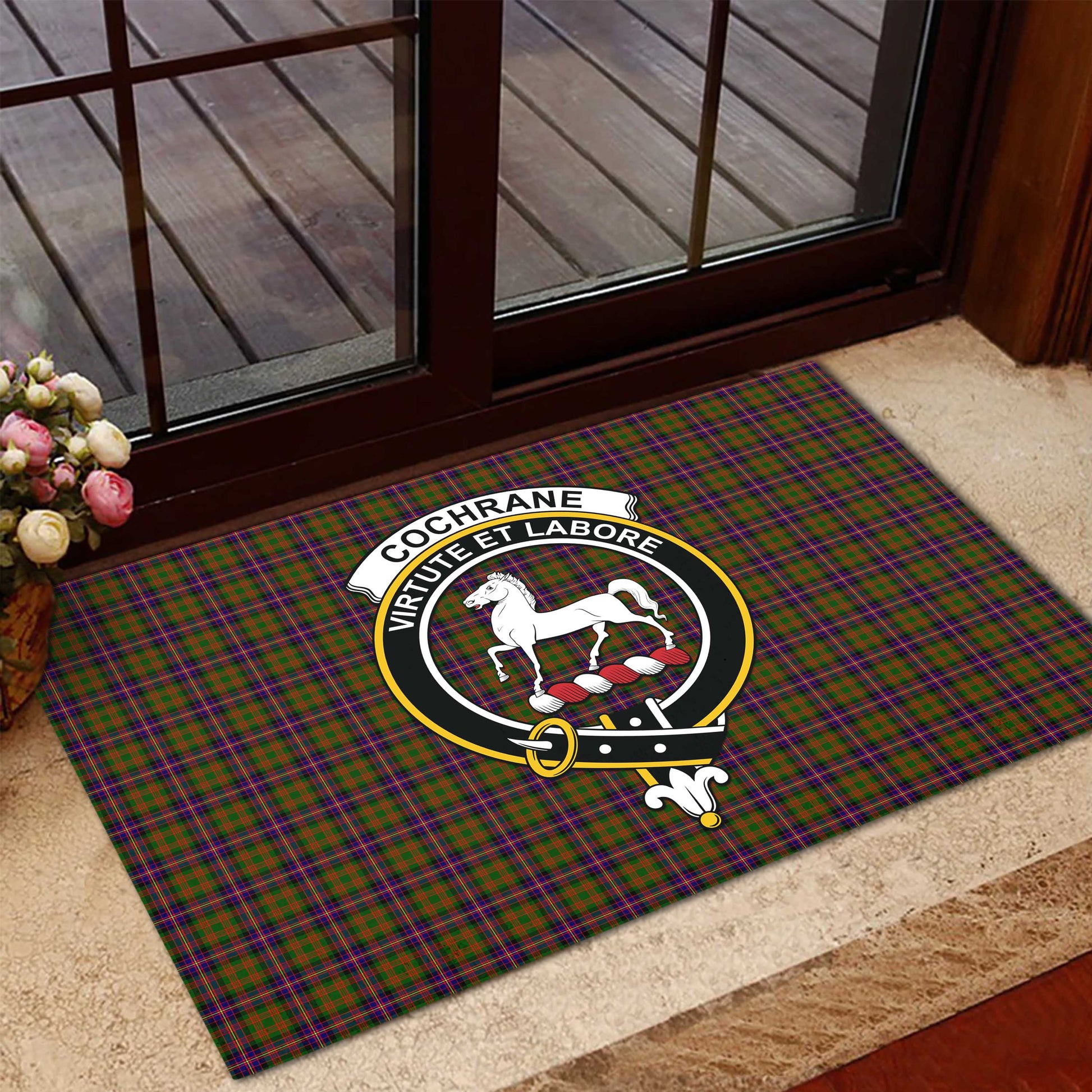 Cochrane Modern Tartan Door Mat with Family Crest - Tartanvibesclothing