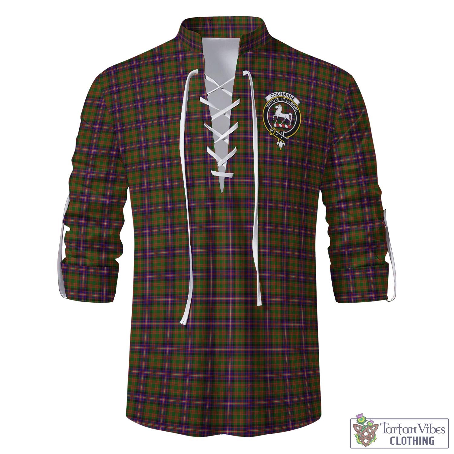 Tartan Vibes Clothing Cochrane Modern Tartan Men's Scottish Traditional Jacobite Ghillie Kilt Shirt with Family Crest