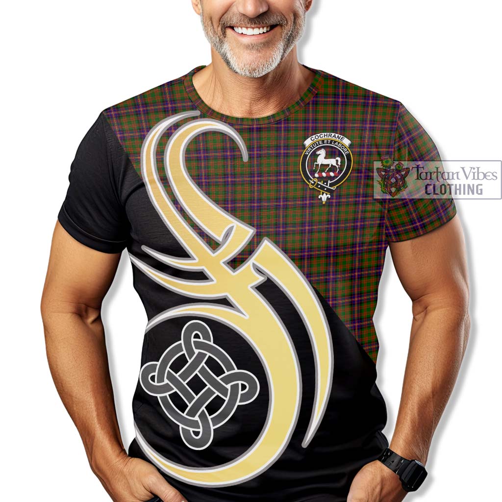 Tartan Vibes Clothing Cochrane Modern Tartan T-Shirt with Family Crest and Celtic Symbol Style