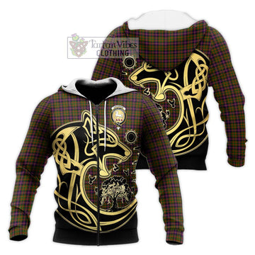 Cochrane Modern Tartan Knitted Hoodie with Family Crest Celtic Wolf Style