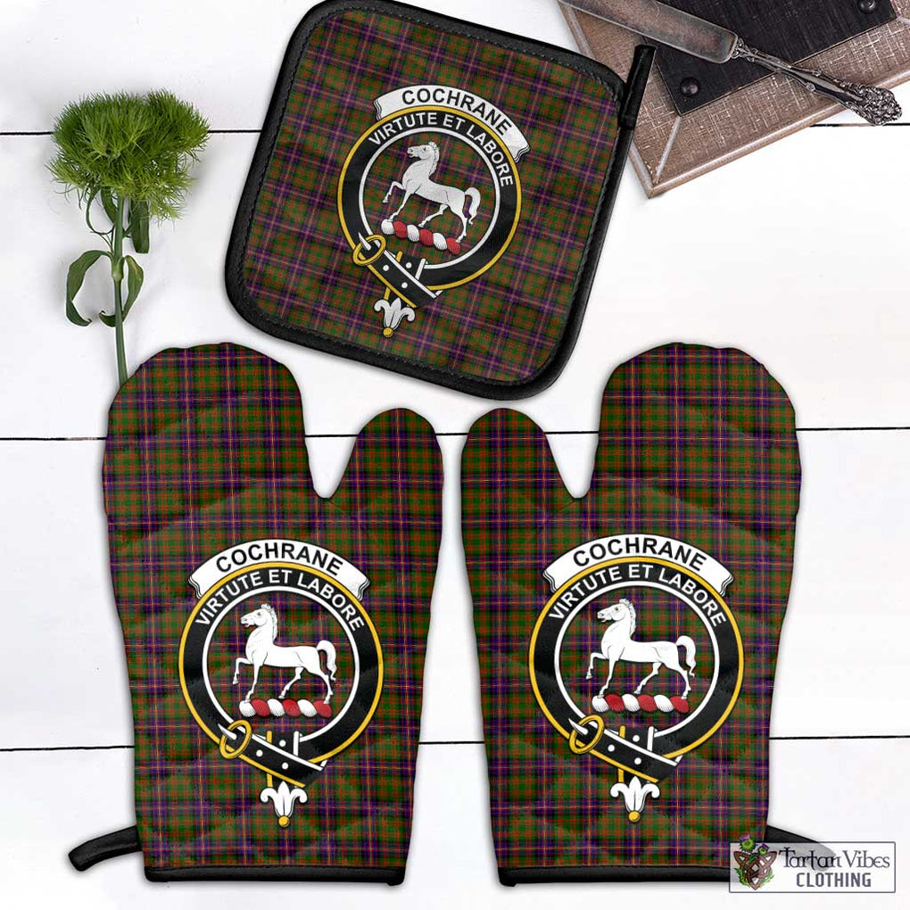 Cochrane Modern Tartan Combo Oven Mitt & Pot-Holder with Family Crest Combo 1 Oven Mitt & 1 Pot-Holder Black - Tartan Vibes Clothing