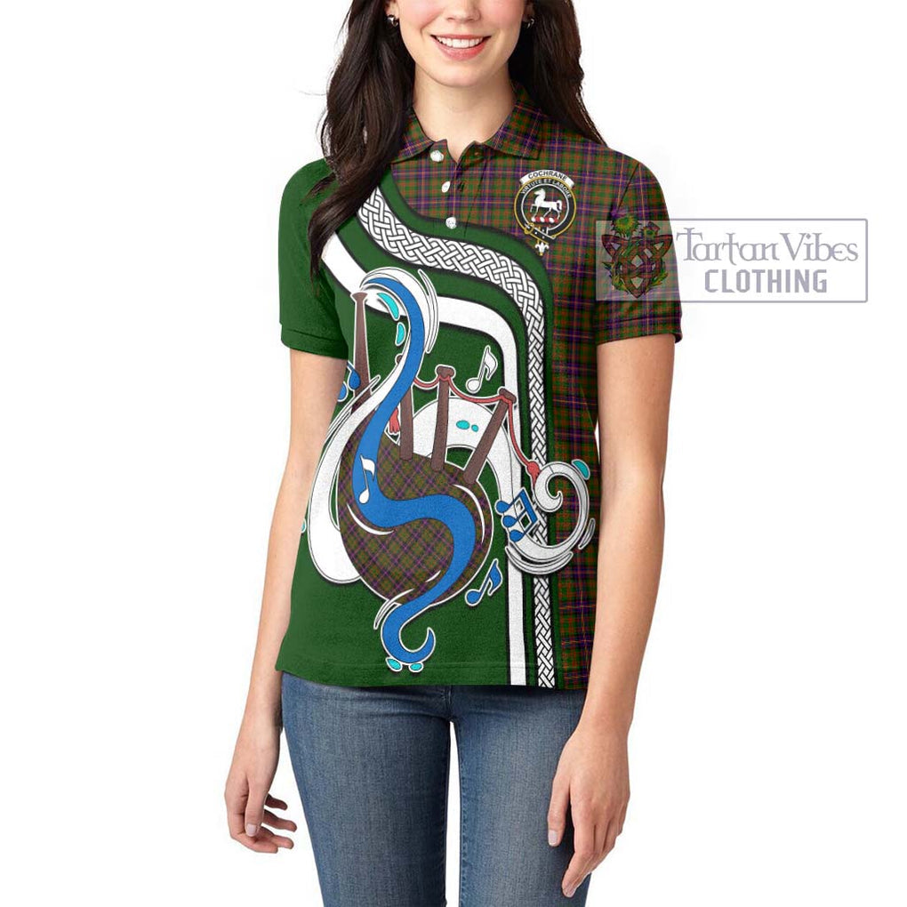 Cochrane Modern Tartan Women's Polo Shirt with Epic Bagpipe Style - Tartanvibesclothing Shop