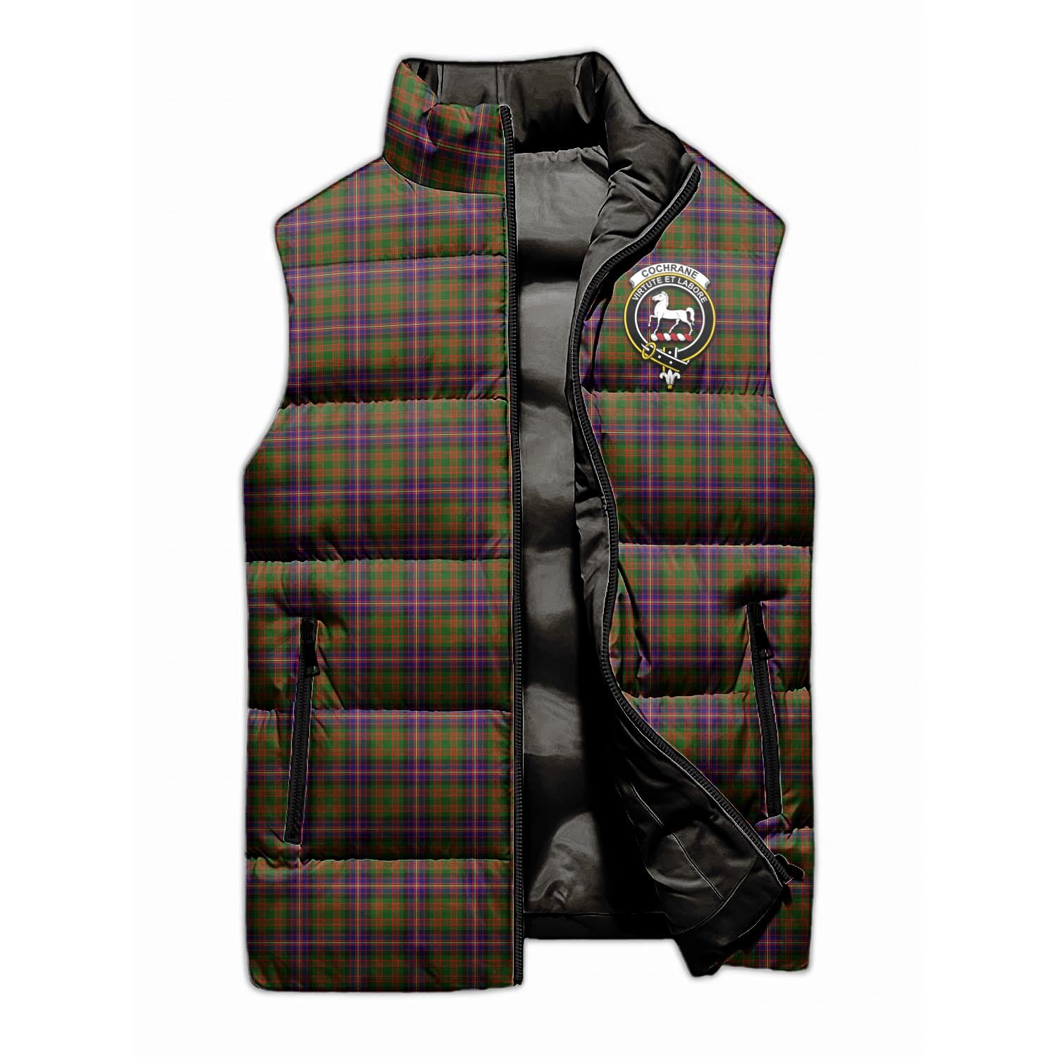 Cochrane Modern Tartan Sleeveless Puffer Jacket with Family Crest - Tartanvibesclothing