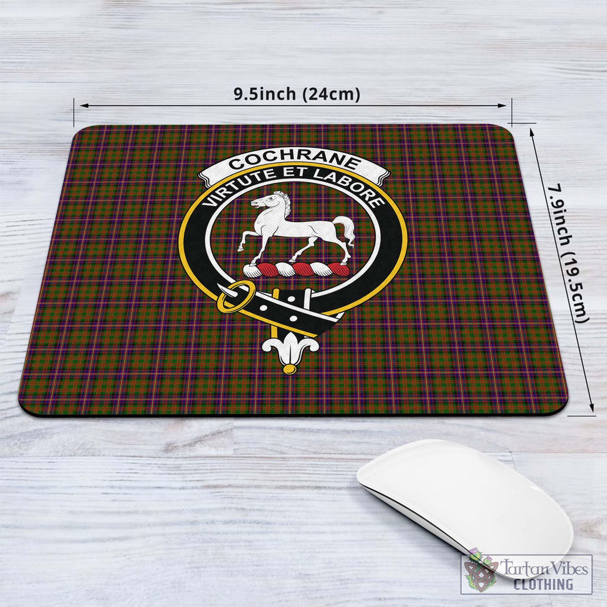 Tartan Vibes Clothing Cochrane Modern Tartan Mouse Pad with Family Crest