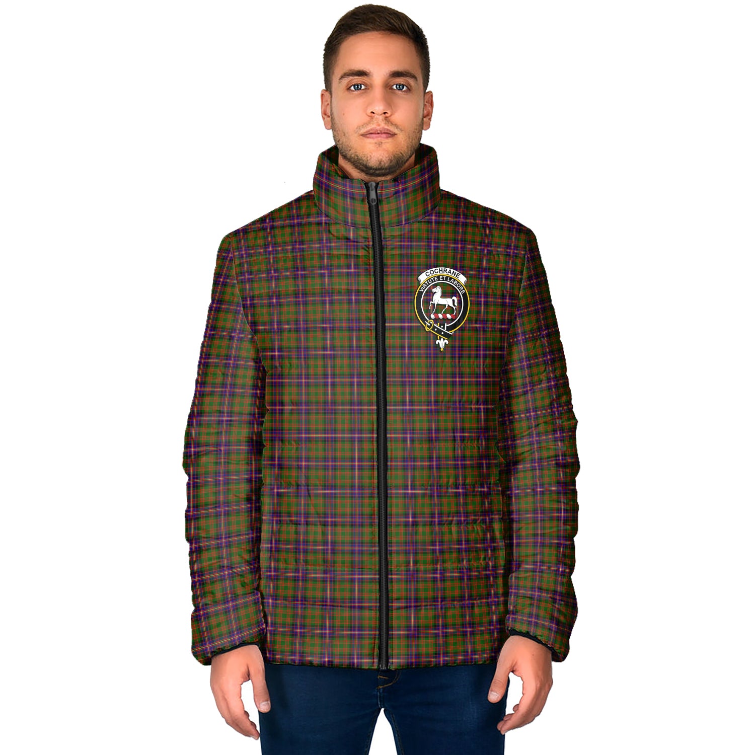 Cochrane Modern Tartan Padded Jacket with Family Crest - Tartan Vibes Clothing