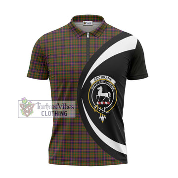 Cochrane Modern Tartan Zipper Polo Shirt with Family Crest Circle Style