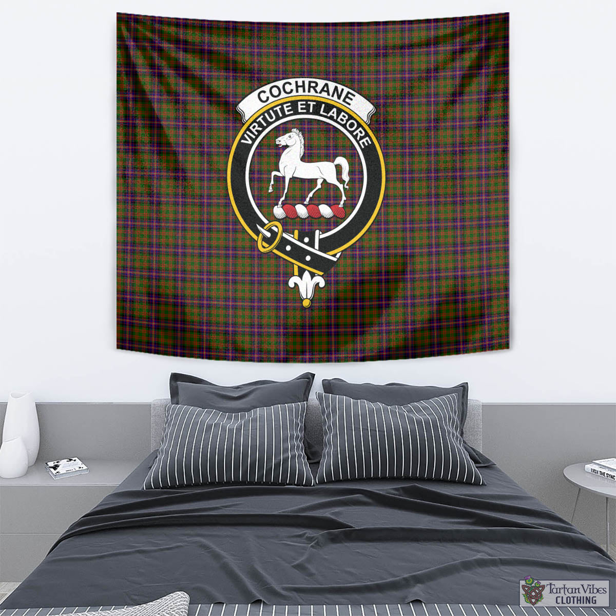 Tartan Vibes Clothing Cochrane Modern Tartan Tapestry Wall Hanging and Home Decor for Room with Family Crest