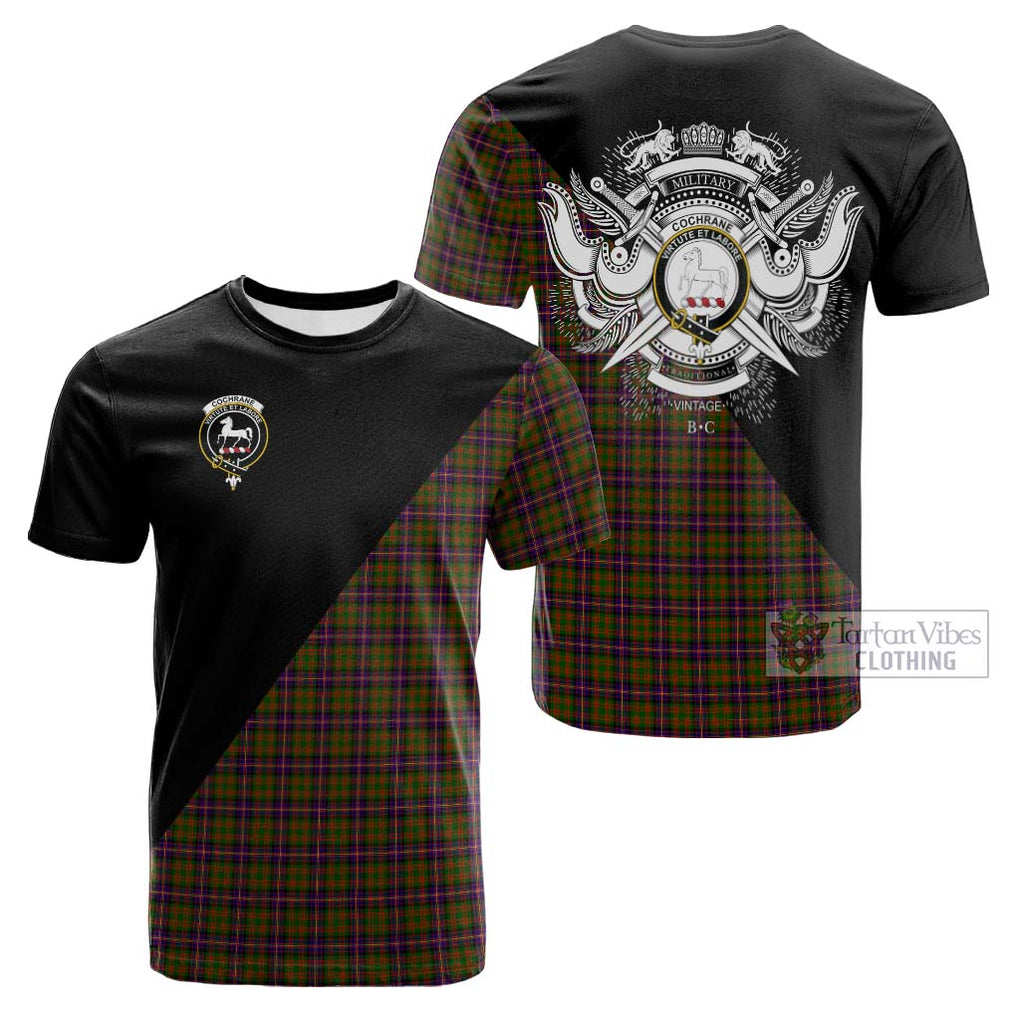 Tartan Vibes Clothing Cochrane Modern Tartan Cotton T-shirt with Family Crest and Military Logo Style