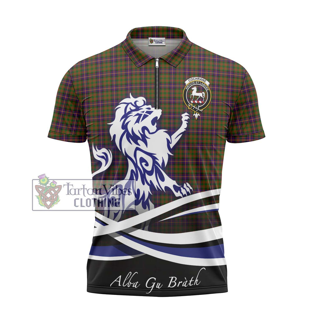 Cochrane Modern Tartan Zipper Polo Shirt with Alba Gu Brath Regal Lion Emblem - Tartanvibesclothing Shop