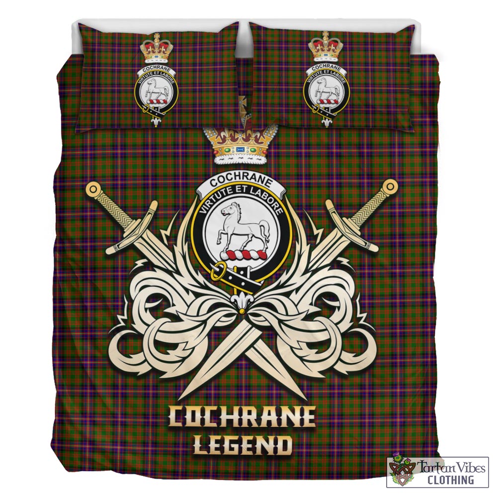 Tartan Vibes Clothing Cochrane Modern Tartan Bedding Set with Clan Crest and the Golden Sword of Courageous Legacy