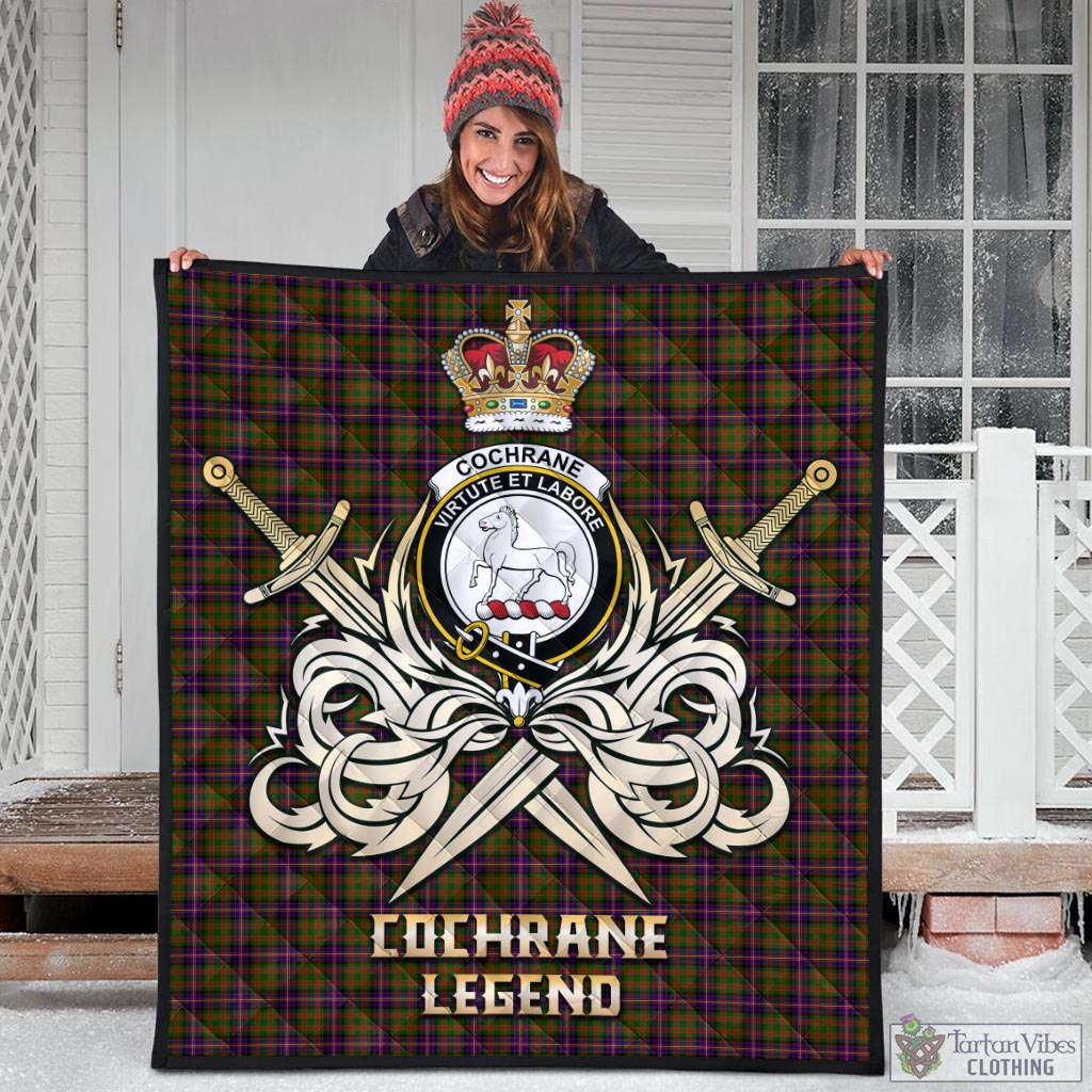 Tartan Vibes Clothing Cochrane Modern Tartan Quilt with Clan Crest and the Golden Sword of Courageous Legacy