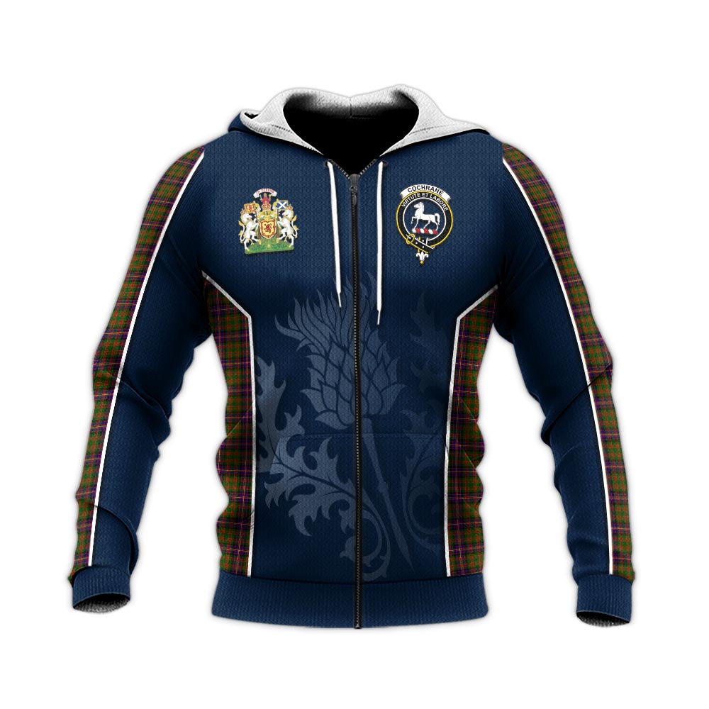 Tartan Vibes Clothing Cochrane Modern Tartan Knitted Hoodie with Family Crest and Scottish Thistle Vibes Sport Style