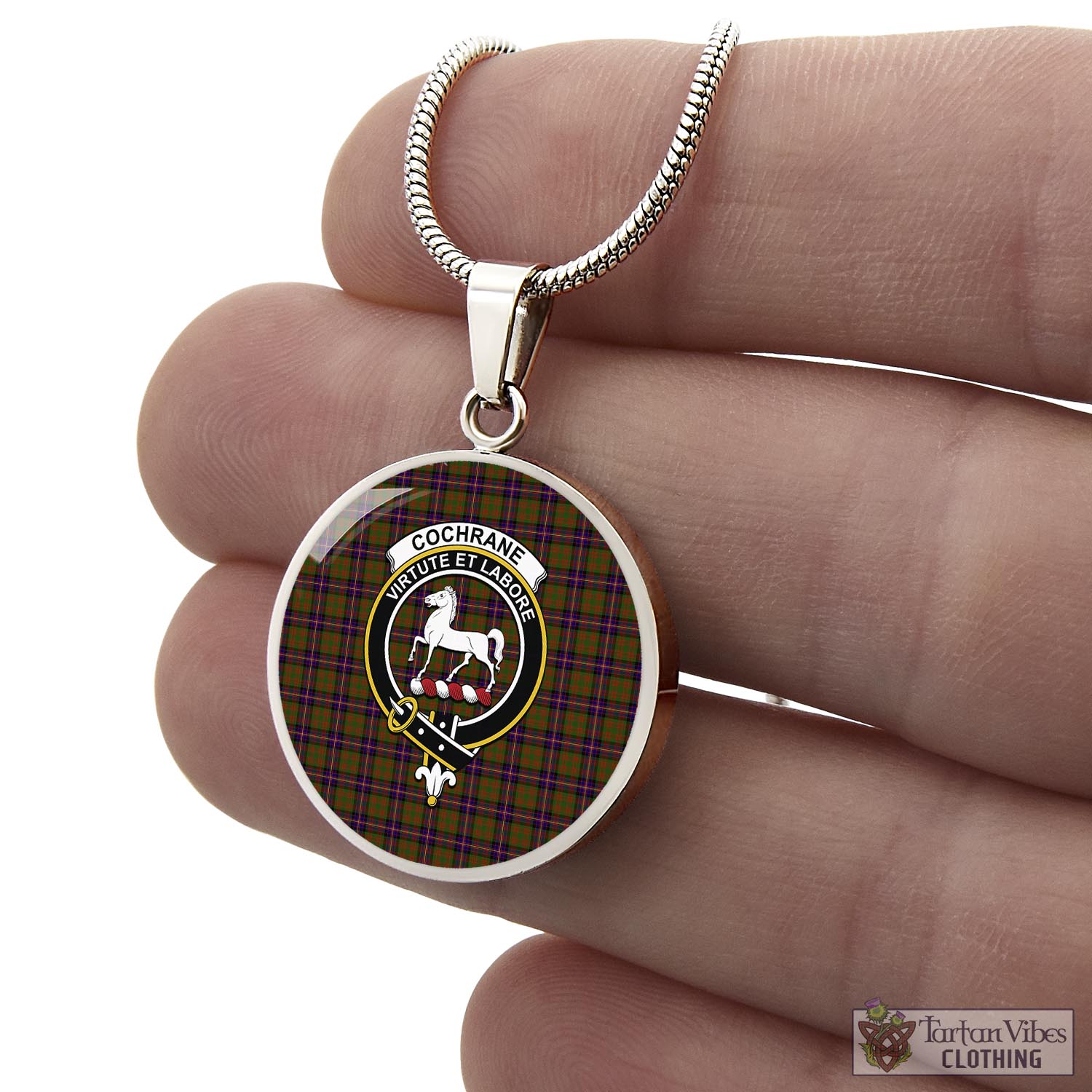 Tartan Vibes Clothing Cochrane Modern Tartan Circle Necklace with Family Crest