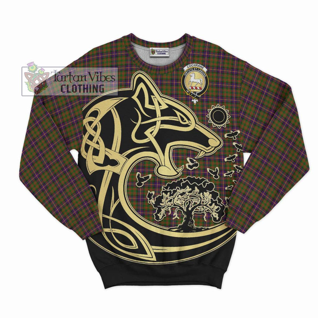 Cochrane Modern Tartan Sweatshirt with Family Crest Celtic Wolf Style - Tartan Vibes Clothing