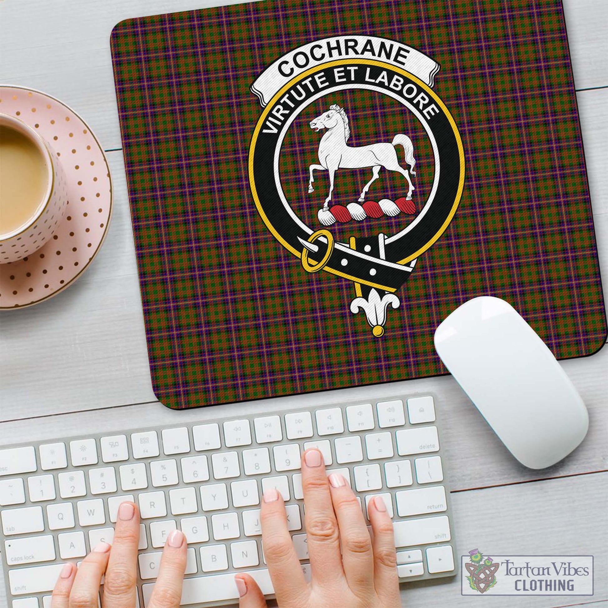 Tartan Vibes Clothing Cochrane Modern Tartan Mouse Pad with Family Crest