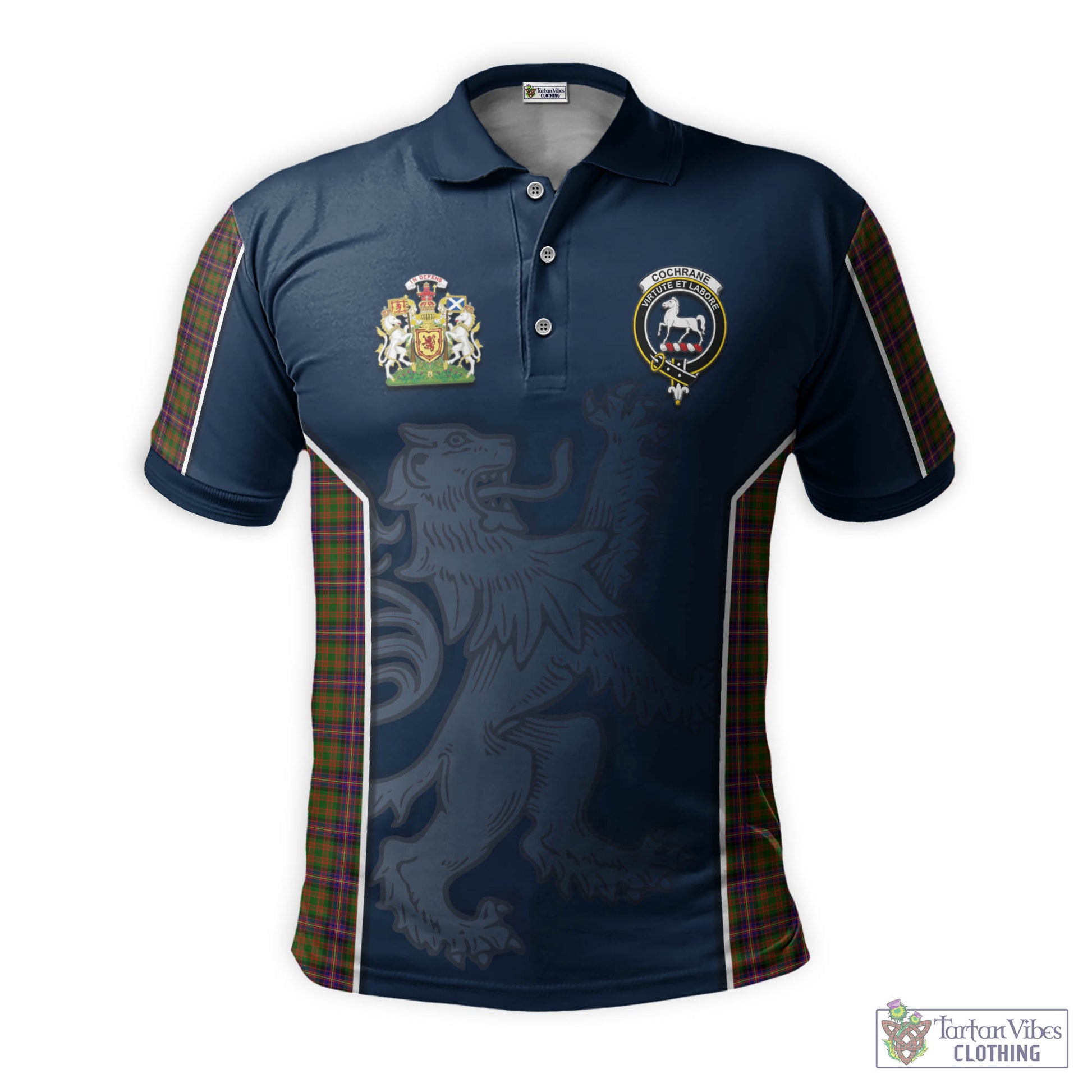 Tartan Vibes Clothing Cochrane Modern Tartan Men's Polo Shirt with Family Crest and Lion Rampant Vibes Sport Style