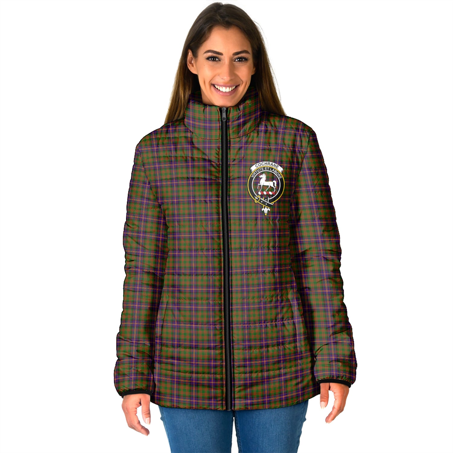 Cochrane Modern Tartan Padded Jacket with Family Crest - Tartan Vibes Clothing